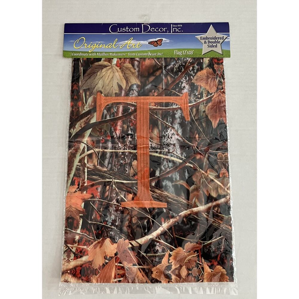 Custom Decor Fall Camo Garden Flag Embroidered Orange Initial T TN Vols NIP
